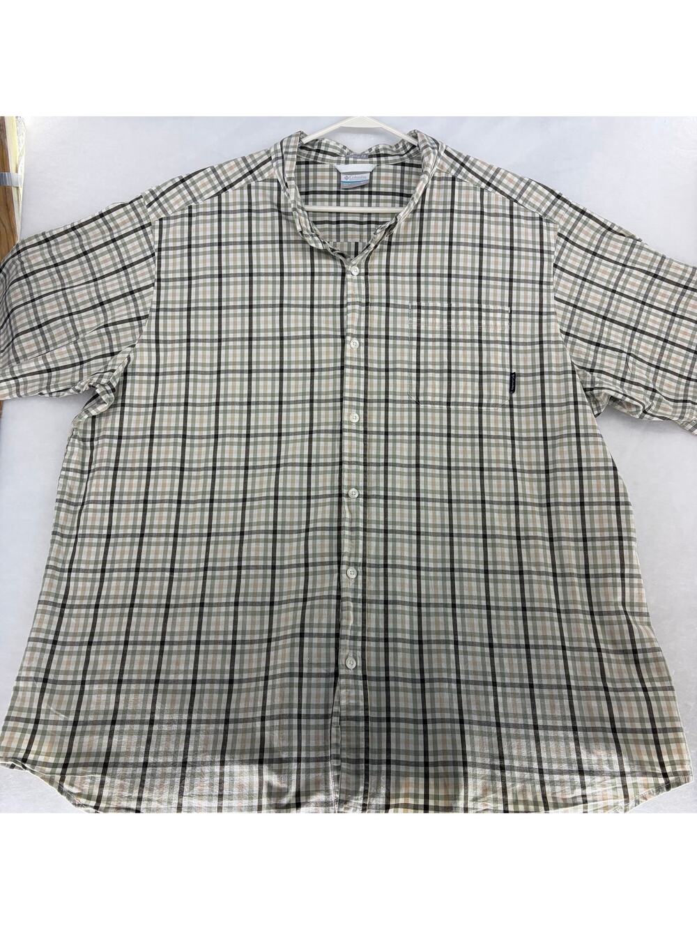 Columbia Sportswear Mens 4XT Tall Plaid Short Sleeve Button Down Shirt Olive Tan